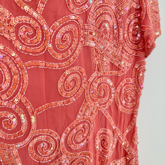 Oleg Cassini Black Tie Peachy Pink Sequin Beaded Mini Dress Embellished size 12 - Picture 4 of 14